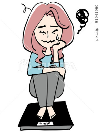 体重計に乗ってショックを受ける女性 体重計に乗ってショックを受ける女性 91941960