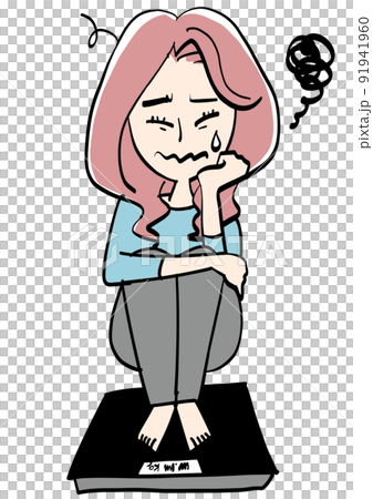 体重計に乗ってショックを受ける女性 体重計に乗ってショックを受ける女性 91941960