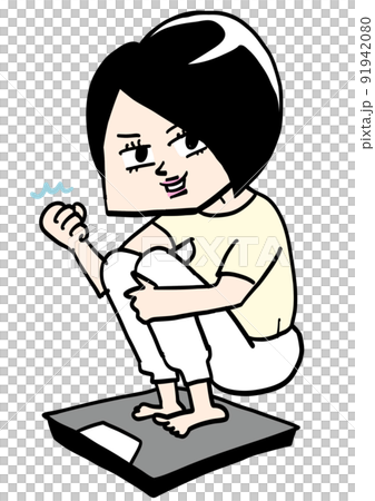 体重計に乗って喜ぶ女性 91942080