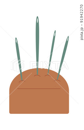 Pillow with needles. Tools for sewing fabric and clothing. Flat style. Vector. 91942270
