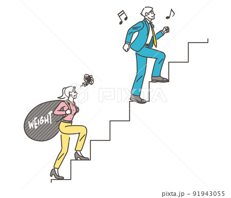 階段を上る男女。男女格差や家事、育児負担のコンセプト【ベクターイラスト素材】 91943055