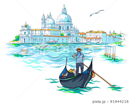 Vector Gondolas on Canal Grande in Venice, Italy 91944216
