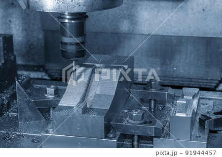 The CNC milling machine cutting press die by solid ball end mill tool. 91944457