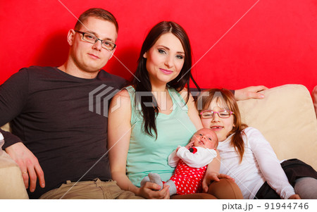 Family with newborn baby girl portrait Family with newborn baby girl portrait 91944746