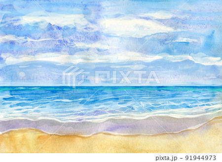 Watercolor beach and beautiful tropical sea 91944973
