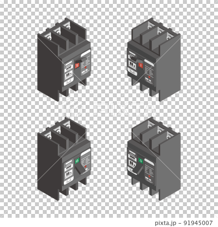 Circuit breaker isometric illustration set 91945007