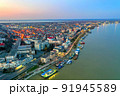 Aerial view of Galati City, Romania. Night city lights after sunset at blue hour 91945589