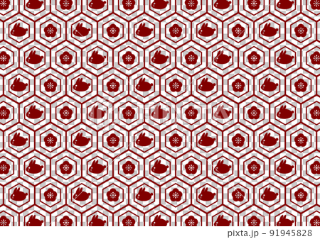 Rabbit and plum turtle shell pattern illustration red 91945828