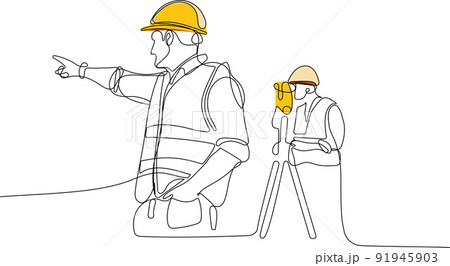 Caucasian worker with helmet on head using tablet Caucasian worker with helmet on head using tablet 91945903