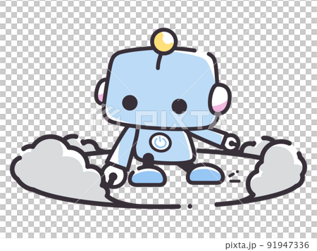 かっこいいポーズで着地するシンプルな線のロボットのイラスト 91947336