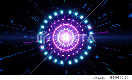Shiny Circle Light and Neon Colored Technology Particles Shiny Circle Light and Neon Colored Technology Particles 91949116