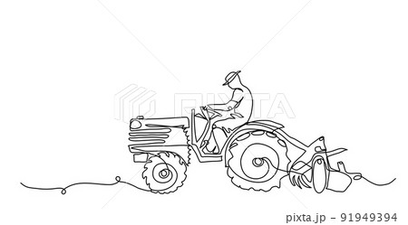 Tractor driver farmer, man. Vector background, banner, poster,agriculture machinery concept. One continuous line art drawing illustration tractor driver Tractor driver farmer, man. Vector background, banner, poster,agriculture machinery concept. One continuous line art drawing illustration tractor driver 91949394