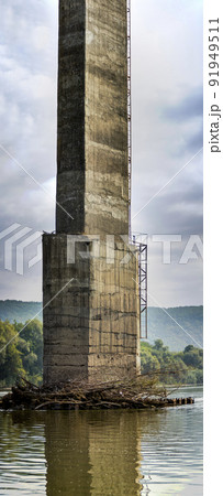 a bridge support on Dnister river, National Nature Park Dnister Canyon, Ukraine 91949511