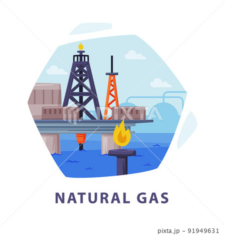 Natural Gas Resource with Methane Extraction Hexagonal Shape Picture Vector Illustration 91949631