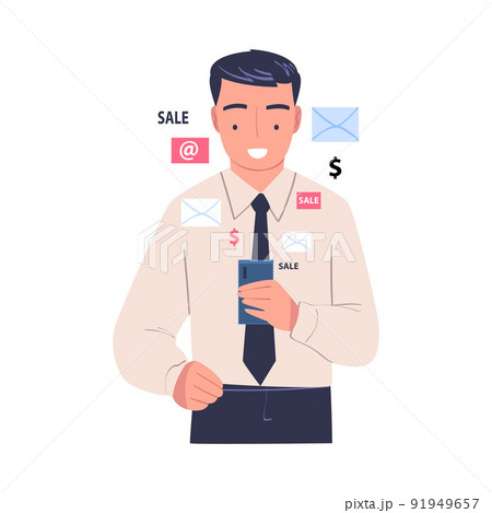 Promotion with Man Character Sending Mails on Smartphone as Marketing and Advertisement Campaign Vector Illustration 91949657
