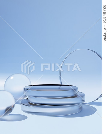 3D Rendering Geometric or Abstract Shape Acrylic Glass Rings Product Display Background for Summer Healthcare and Skincare Products. 3D Rendering Geometric or Abstract Shape Acrylic Glass Rings Product Display Background for Summer Healthcare and Skincare Products. 91949736