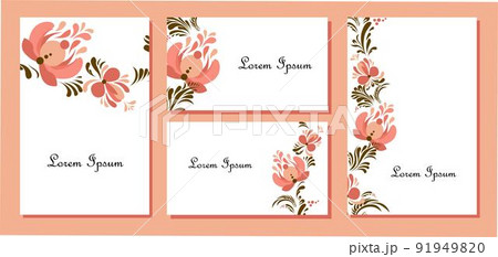 Floral design for wedding invitation card template, flowers in folk style. Template design with detailed, vector, decorative stylized spring flowers 91949820