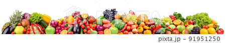 Bright berries, fruits and vegetables isolated on white 91951250