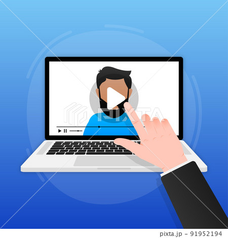 Video blogger, internet blogger recording media content. Watching a video internet. Vector illustration. 91952194