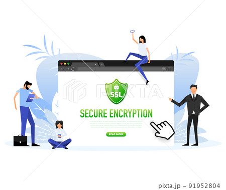 SSL encryption label. Flat people. Secure banner. Vector illustration SSL encryption label. Flat people. Secure banner. Vector illustration 91952804