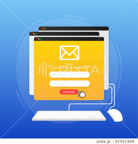 Subscribe to our newsletter form. Sign up form with envelope, email sign. Vector illustration 91952886