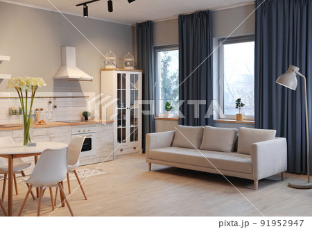 Modern kitchen interior with new stylish furniture 91952947