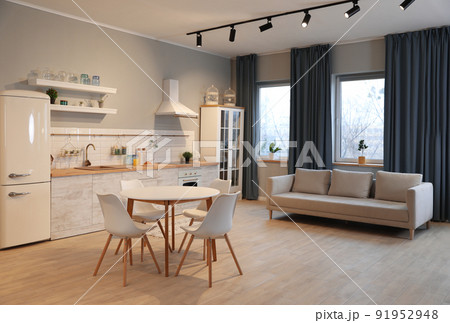 Modern kitchen interior with new stylish furniture 91952948
