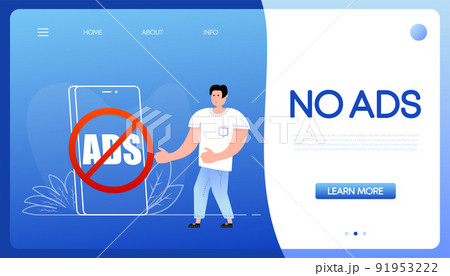 No ads for promotion red sign. Digital security concept. Ad blocking. Vector stock illustration. 91953222