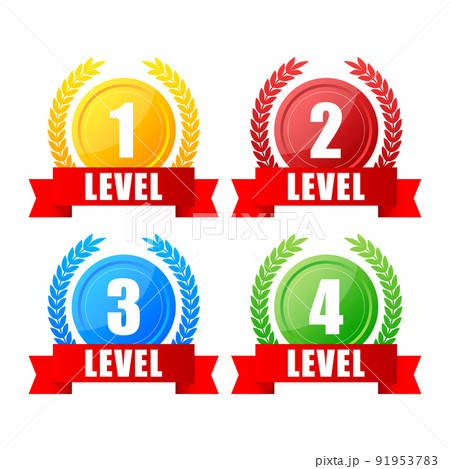 1,2,3,4 level up sign. Game label, award,...のイラスト素材