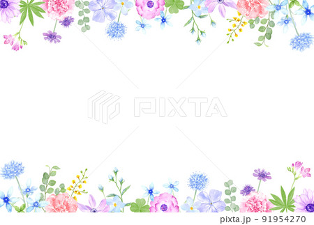 水彩で描いたz上品な植物の上下フレーム 　はがきサイズ比率 91954270