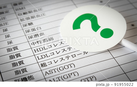 LDLコレステロール　脂質　健康診断　悪玉コレステロール　健康管理　?　クエスチョンマーク 91955022