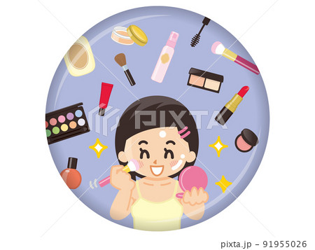 化粧をする女性とコスメグッズ 91955026
