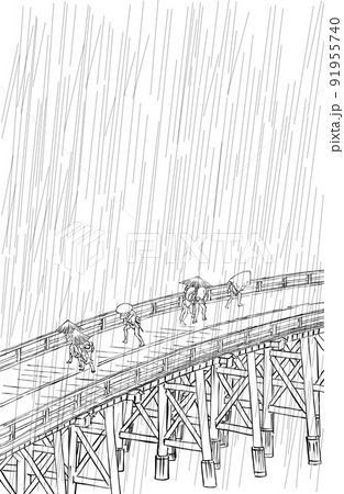 大はしあたけの夕立　線画 91955740