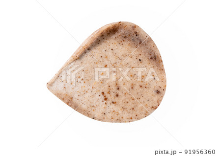 Peeling cream smudge with exfoliating particles. Cosmetic skincare product with abrasive particle sample, gentle nude scrub texture isolate. Scrub smear swatch isolated on white. 91956360