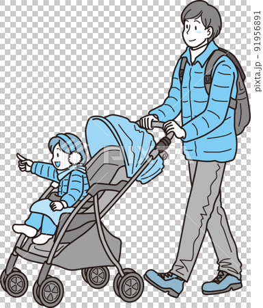 ベビーカーを押すパパ_冬服 ベビーカーを押すパパ_冬服 91956891