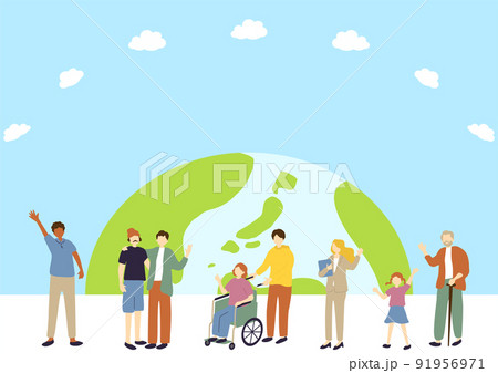 ダイバーシティ　多様な人々　地球背景 91956971