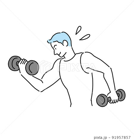 ダンベルを持って筋トレする男性 91957857