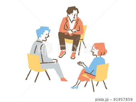 会社で話し合う社員たち_色 91957859