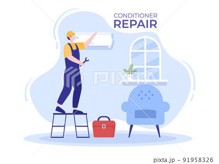 Air Conditioner Repair or Installation Illustration with Unit Breakdown, Maintenance Service, Cooling System in Flat Style Cartoon Concept 91958326