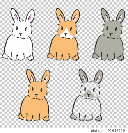 Handwritten style standing ear rabbit set 2023 New Year's card 91958629