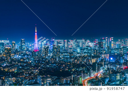 【東京の都市風景】東京都心の眺望夜景 91958747