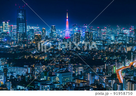 【東京の都市風景】東京都心の眺望夜景 91958750