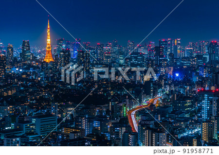 【東京の都市風景】東京都心の眺望夜景 91958771