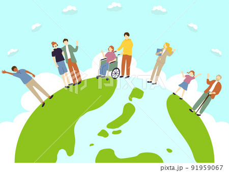 ダイバーシティ 多様な人々 地球背景 ダイバーシティ 多様な人々 地球背景 91959067