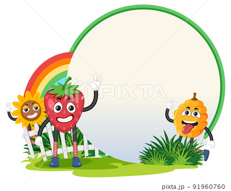 Funny food cartoon character in garden banner Funny food cartoon character in garden banner 91960760