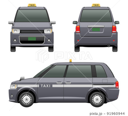 3方向から見た車のイラスト（タクシー） 91960944