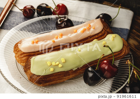 Two french eclair cakes in a plate Two french eclair cakes in a plate 91961611