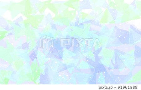 おもちゃ箱をひっくり返したような三角形が散りばめられたポップな背景素材（横／青・紫・緑） 91961889