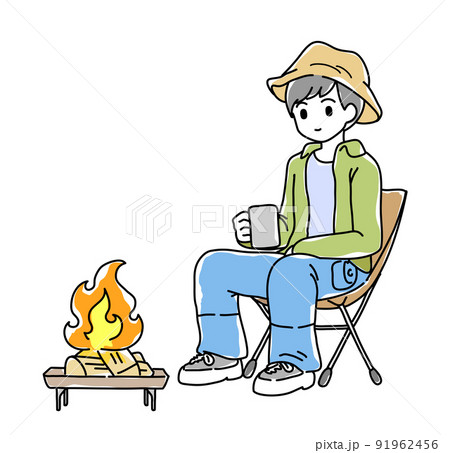 男性のソロキャンプのイラスト 男性のソロキャンプのイラスト 91962456