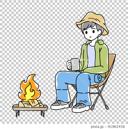 男性のソロキャンプのイラスト 男性のソロキャンプのイラスト 91962456